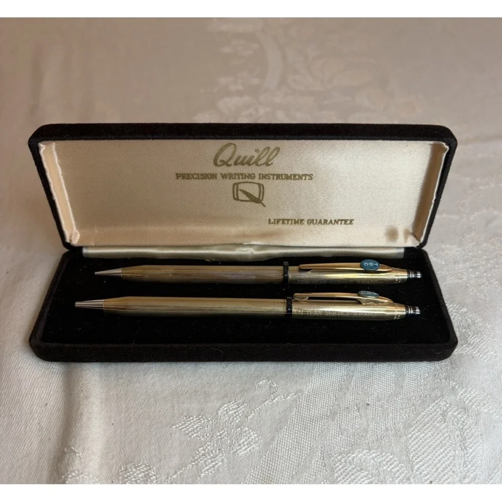 Quill Gold Filled Ballpoint Pen & Mechanical Pencil Set TEN YEARS OF SERVICE